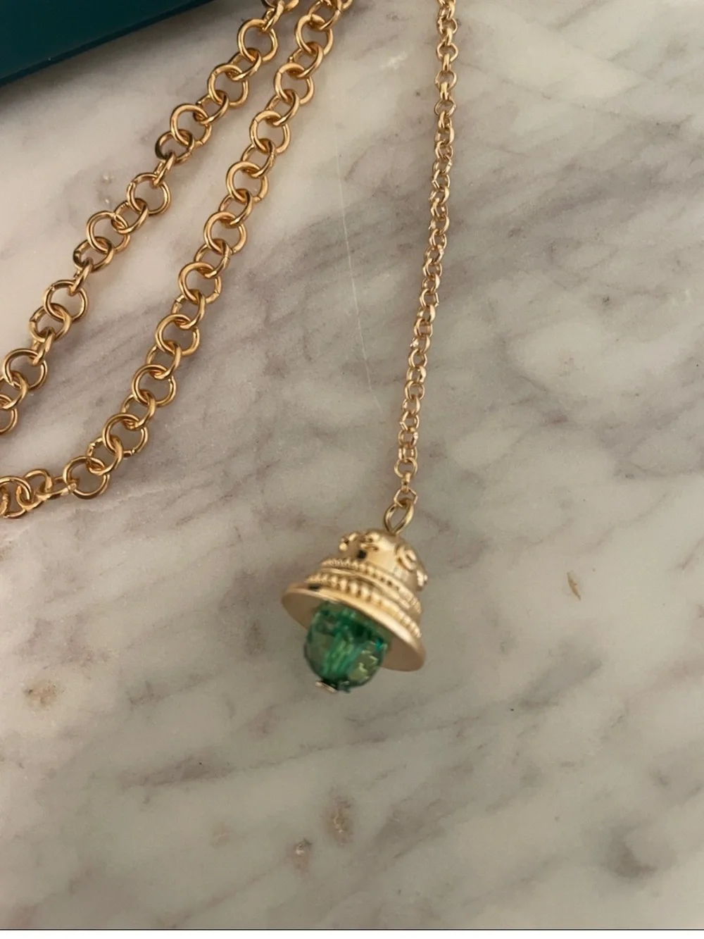 Effy Bell bag charm Gold-Tone Keychain with Green Stone bell Charm NEW IN BOX